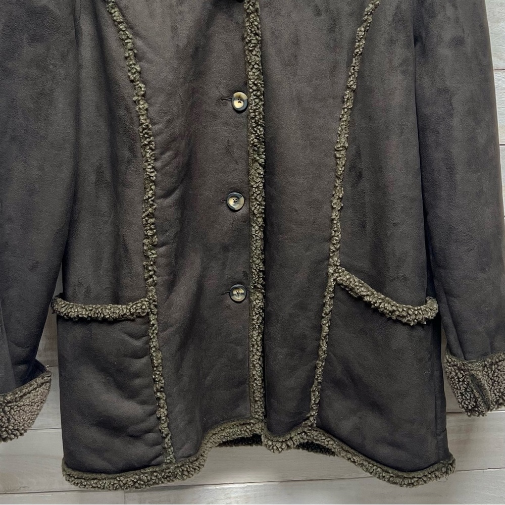LL Bean Coat Womens XL Brown Faux Suede Sherpa Lined Shearling Jacket - Picture 5 of 11